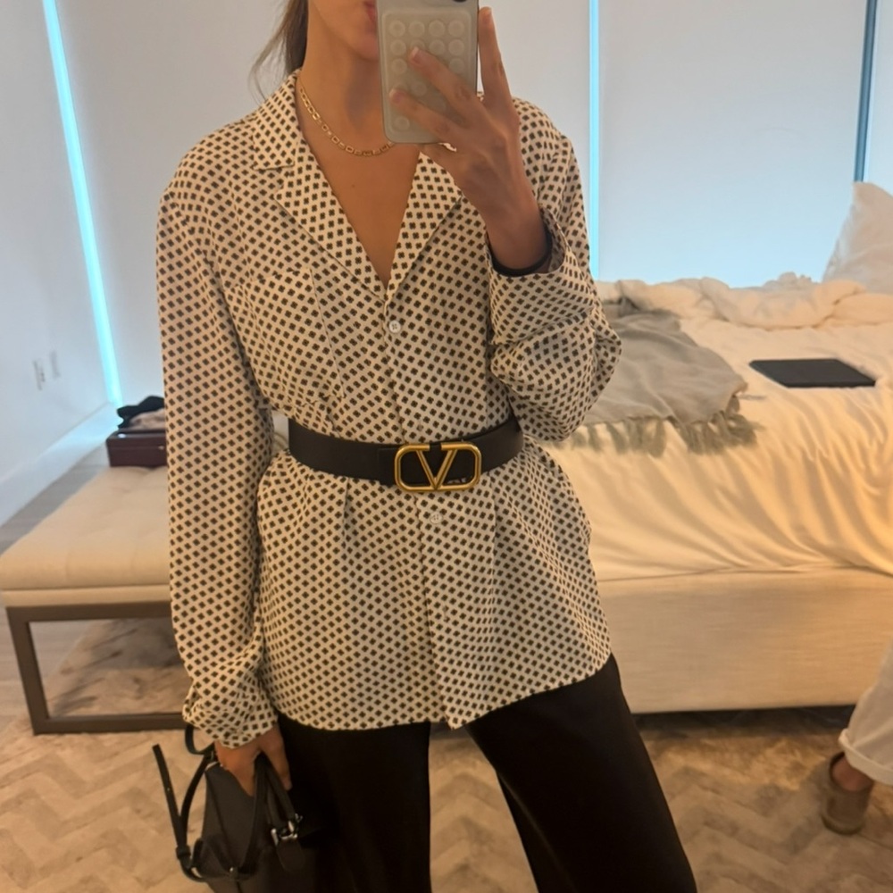 Jenni Kayne Black and White Polka 100% silk  Blouse